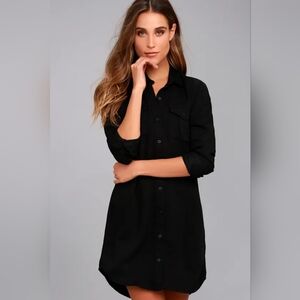 Obey Classic Black Button-Up Long Sleeve Dress